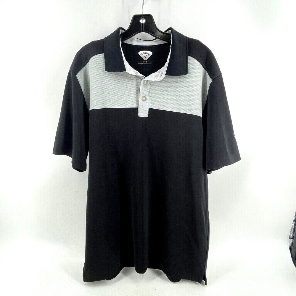 Callaway Men's Golf Polo Shirt Collared Black Gray Large Preppy Opti Dry